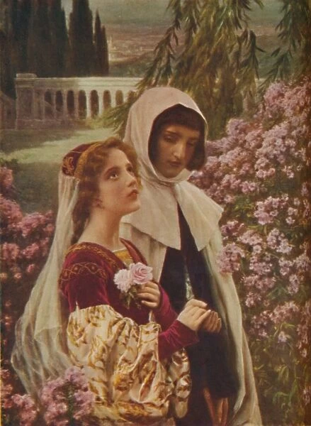 Dante Aligheri - Dante and Beatrice in the Garden, c1925. Artist: Cesar Saccagi