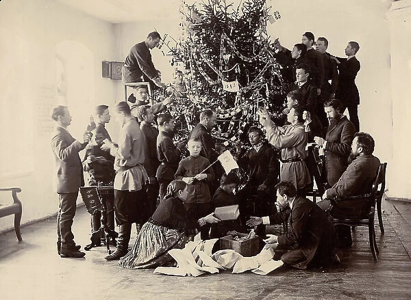 Decorating the Christmas tree at the Krasnoyarsk Teachers Seminary, 1894. Creator: Lukhtanska