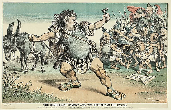 The Democratic Samson and the Republican Philistines, from Puck, published September 15, 1880. Creator: Joseph Keppler