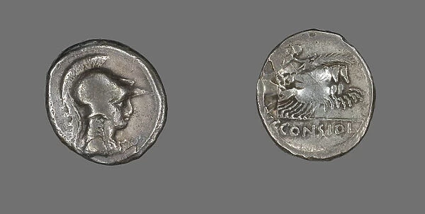 Denarius (Coin) Depicting the Goddess Minerva, about 46 BCE. Creator: Unknown