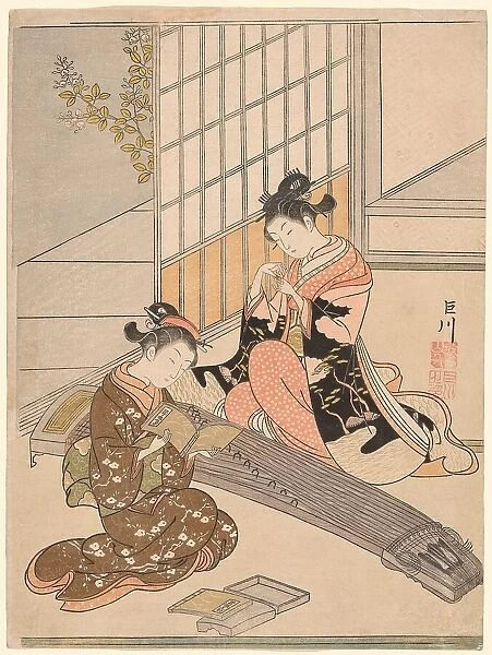 Descending Geese of the Koto Bridges (Kotoji no rakugan), from the series 'Eight Views... c. 1766. Creator: Suzuki Harunobu. Descending Geese of the Koto Bridges (Kotoji no rakugan), from the series 'Eight Views... c. 1766