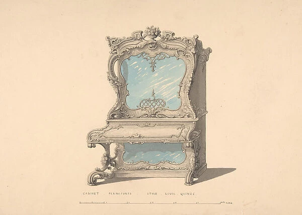 Design for Cabinet Pianoforte, Louis Quinze Style, 1835-1900