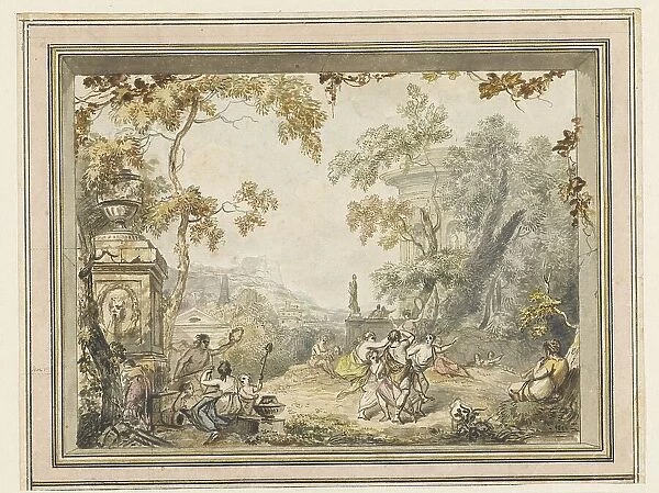 Design for a room painting: idyllic-arcadian landscape with classic buildings, 1752-1819. Creator: Juriaan Andriessen