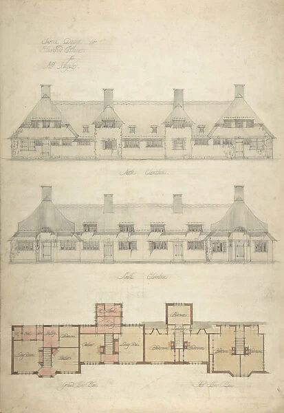 Design for Thatched Cottages for Mrs. Kingsley, 1910. Creator: Charles Edward Mallows