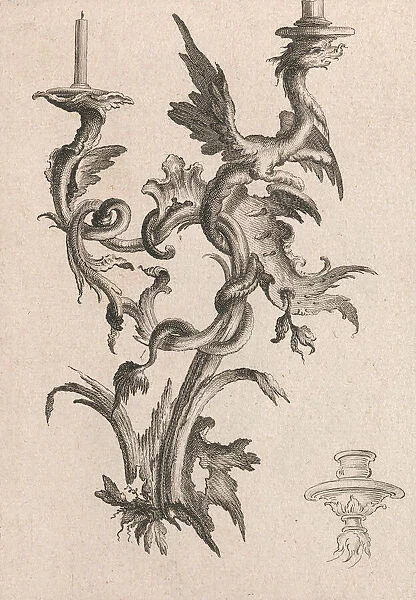 Design for a Two-Armed Candelabra with a Dragon, Plate 1 from an Untitled S
