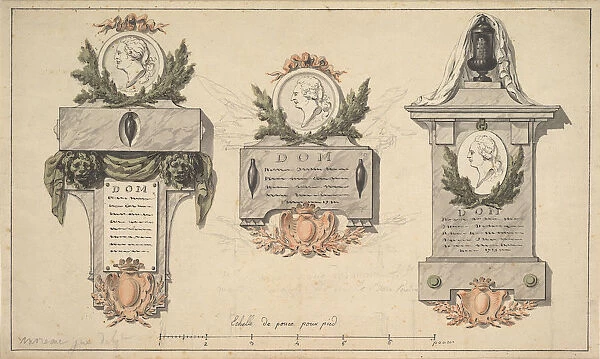 Three Designs for a Funerary Monument or Epitaph, ca. 1770-90