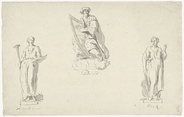 Three designs for organ decoration: Singing, King David and Music, 1741-1801. Creator: Anthony Ziesenis