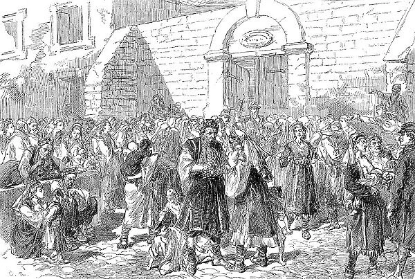 Distributing Charitable Funds to the Herzegovinian Refugees at Ragusa...1876. Creator: Unknown