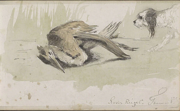 Dog with a dead red heron, 1864-1880. Creator: Johannes Tavenraat