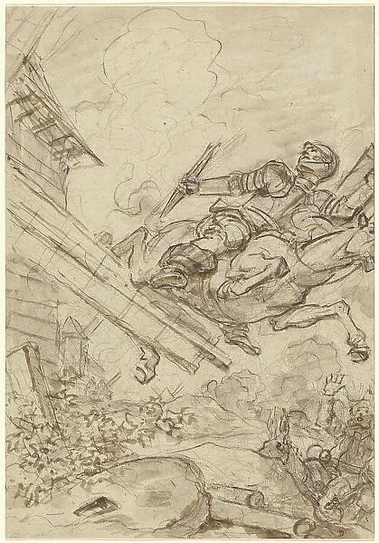 Don Quixote Attacking the Windmill, 1780s. Creator: Jean-Honore Fragonard