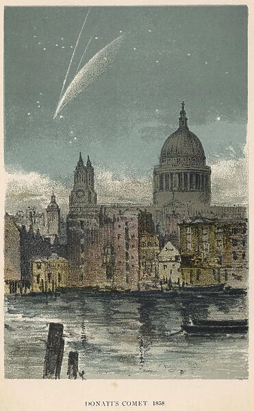 Donatis comet of 1858 viewed over St Pauls Cathedral, London, 1884