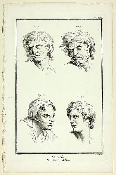 Drawing: Expressions of Emotion (Hate or Jealousy, Anger, Desire, Physical Pain), from... 1762 / 77. Creator: A. J. Defehrt
