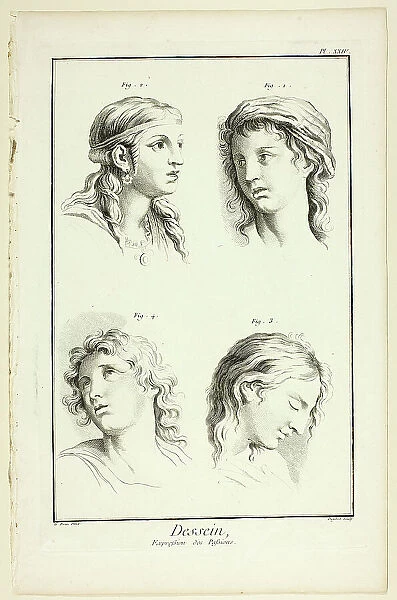 Drawing: Expressions of Emotion (Wonder, Love, Veneration, Rapture), from Encyclopédie, 1762 / 77. Creator: A. J. Defehrt