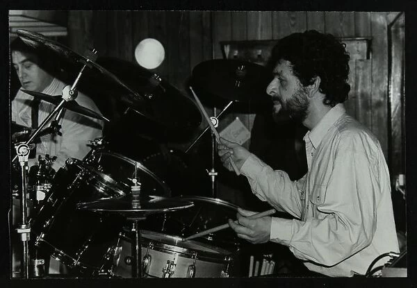 Drummer Simon Morton playing at the Torrington Jazz Club, Finchley, London, 1988