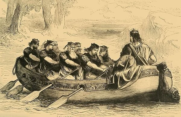 Edgar the Pacific being rowed down the River Dee by Eight Tributary Princes, c1890