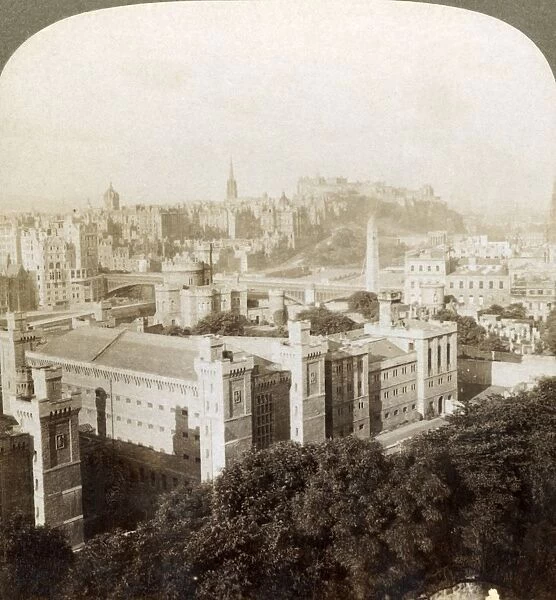 Edinburgh, from Calton Hill, S. W. to the Castle, over old burial ground, Scotland, 1902