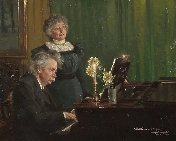 Edvard Grieg accompanying his Wife, 1898. Creator: Peder Severin Kroyer