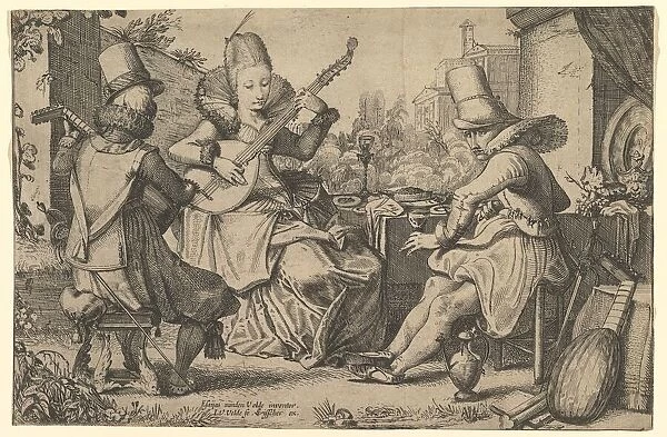 Two Elegantly Dressed Men and a Woman in a Garden, 1613-41. Creator: Jan van de Velde II