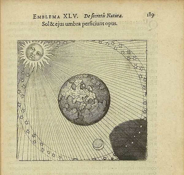 Emblem 45. The sun and its shadow accomplish the work, 1816. Creator: Merian, Matthäus, the Elder (1593-1650)