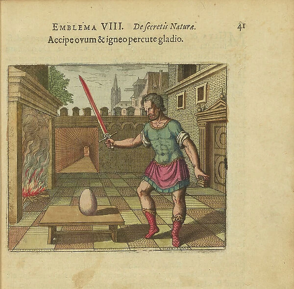 Emblem 8. Take the egg and hit it with a glowing sword, 1618. Creator: Merian, Matthäus, the Elder (1593-1650)