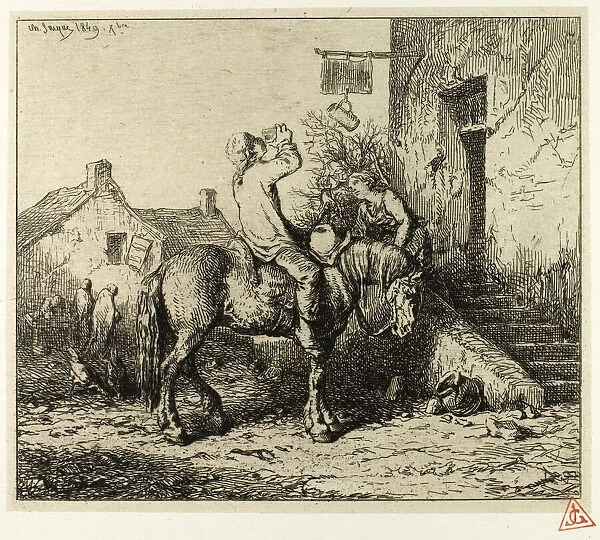 Entrance to an Inn, with Peasant Drinking, 1849. Creator: Charles Emile Jacque