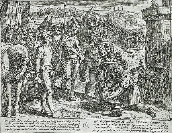 Envoys from Cologne Bring Presents to Civilis, Publshed 1612. Creator: Antonio Tempesta
