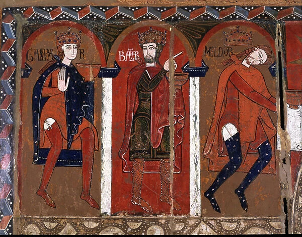Espinelves Front (or the three kings), panel Painting, detail of the kings of the