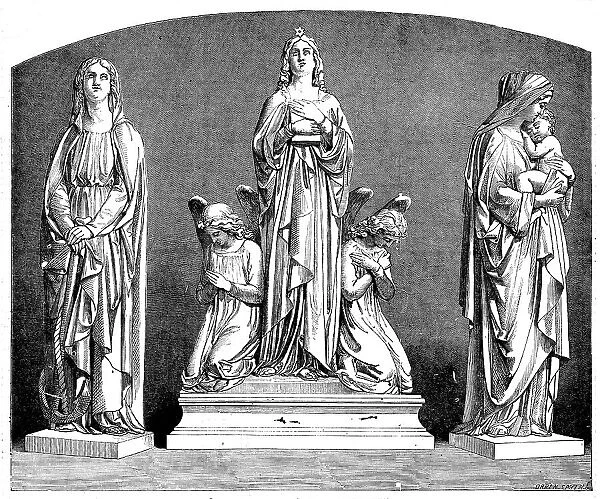'Faith, Hope and Charity' - sculpted by J. Thomas, 1858. Creator: Harvey Orrin Smith. 'Faith, Hope and Charity' - sculpted by J. Thomas, 1858. Creator: Harvey Orrin Smith