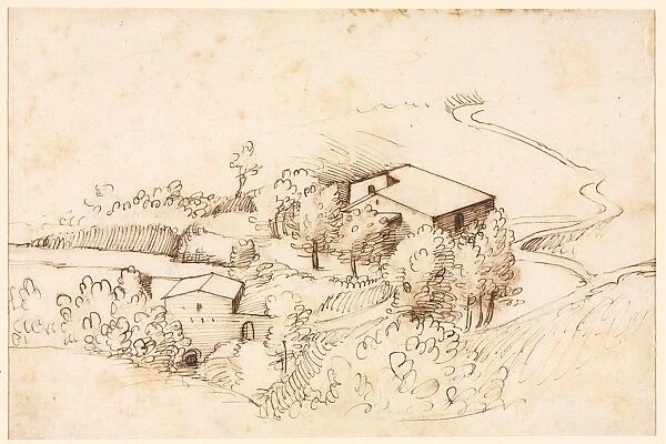 Farm with Trees in a Hilly Landscape (verso), 1567. Creator: Gherardo Cibo (Italian, 1512-1600)