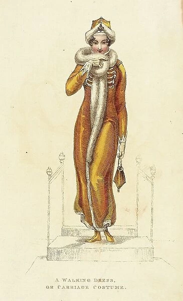 Fashion Plate (A Walking Dress, or Carriage Costume), 1811. Creator: Rudolph Ackermann