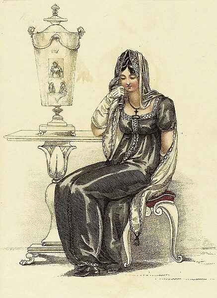 Fashion Plate (Evening Mourning Dress), 1810. Creator: Rudolph Ackermann