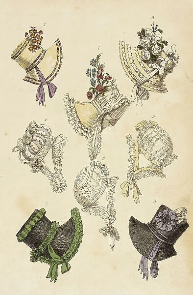Fashion Plate (Parisian Head Dresses), 1817. Creator: Rudolph Ackermann