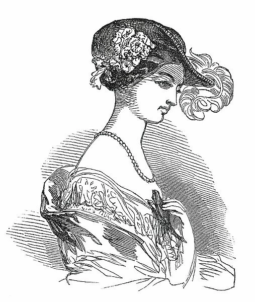 Fashions for May - Crinoline Hat, for Opera, &c. 1850. Creator: Unknown. Fashions for May - Crinoline Hat, for Opera, &c. 1850. Creator: Unknown