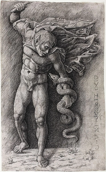 Faun Attacking a Snake, c.1500. Creator: School of Andrea Mantegna