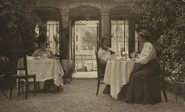 FBJ and Mrs. Gertrude Ka¨sebier, famous photographer, on patio of a Venetian hotel, 1905. Creator: Unknown