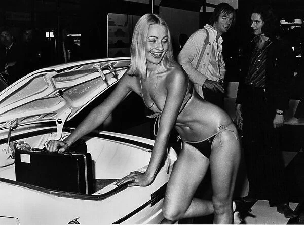 Female model in bikini at 1976 Motor Show, Earls Court. Creator: Unknown