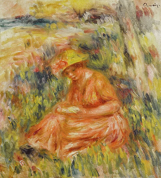 Femme lisant dans un paysage, c.1917. Creator: Pierre-Auguste Renoir