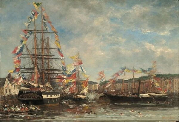 Festival in the Harbor of Honfleur, 1858. Creator: Eugene Louis Boudin