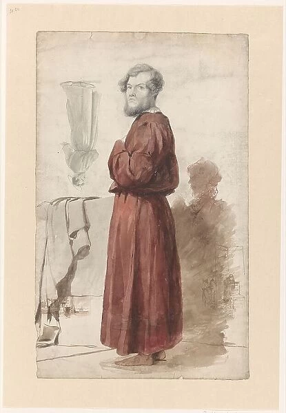 Figure studies with a standing man in a red dressing gown, 1832-1880. Creator: Jan Weissenbruch