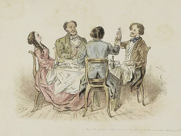 Four figures make a toast, c.1854-c.1887. Creator: Alexander Ver Huell