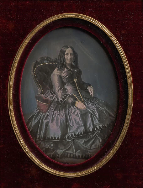 Finely Dressed Woman Seated in Armchair, 1850s. Creator: Unknown