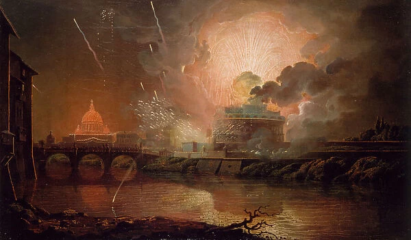 Firework Display at the Castel Sant Angelo, 1774-1778. Creator: Joseph Wright of Derby