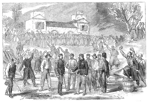 The first visit of Victor Emmanuel to the camp of the national army at St. Angelo... 1860. Creator: Unknown
