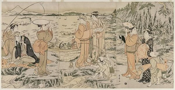 Fishing on the Chopping Board Rock at Enoshima, early 1790s. Creator: Kitagawa Utamaro (Japanese