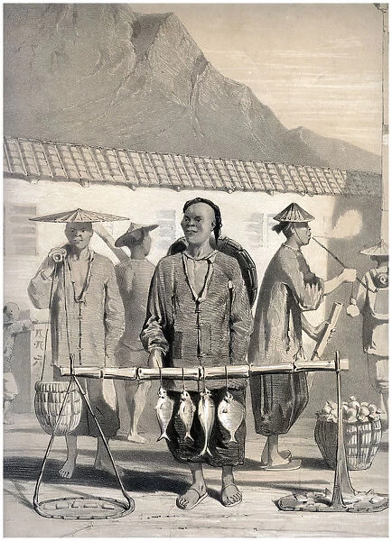 Fishmongers, Victoria Street, Hong Kong, china, 19th century. Artist: M & N Hanhart
