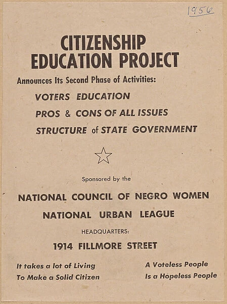 Flyer promoting the second phase of the NCNWs Citizenship Education Project, 1956