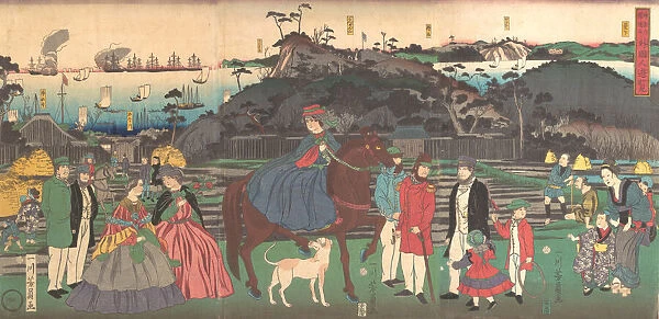 Foreigners Visiting the Famous Site of Mt. Gongen in Kanagawa, 2nd month, 1861