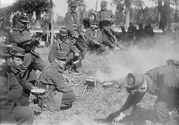 French soldiers eating soup on march, between c1914 and c1915. Creator: Bain News Service