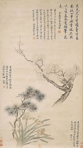 The Three Friends of Winter: Pine, Bamboo, and Plum, 17th century. Creator: Yun Shouping (1633-1690)