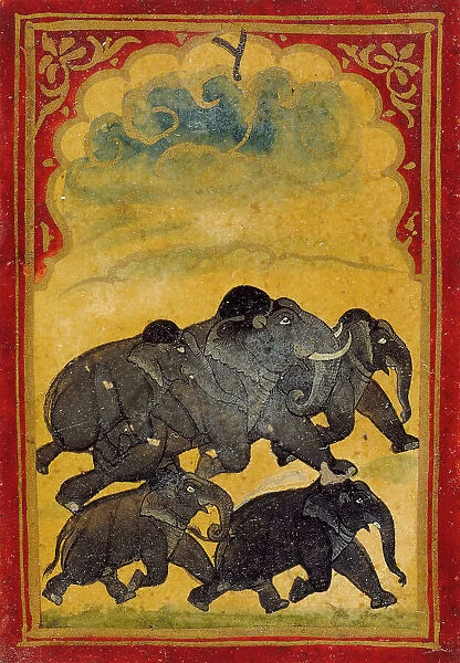Five Galloping Elephants, Number Six of the Gajpati (Lord of Elephants)... 19th century. Creator: Unknown